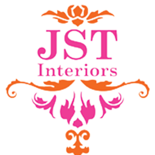 A pink and orange logo for jst interiors